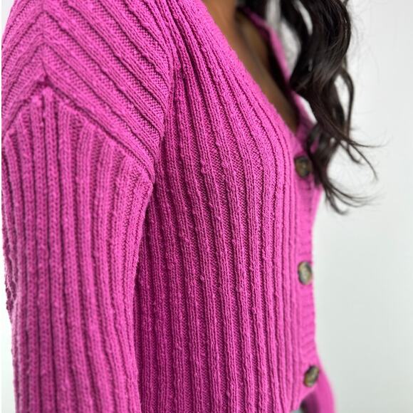 American Eagle Hot Pink Button Front Cardigan Sweater - Picture 3 of 9